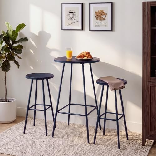 Best Choice Products 3-Piece Patio Dining Set, Bar Height, Outdoor Bistro Set, Outdoor Round Bar Table w/ 2 Bar Stools, Steel - Navy - Image 3
