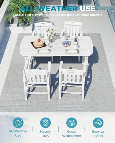 Ciokea HDPE Outdoor Dining Set of 4, Patio Table and Chairs Sets, White - Image 3