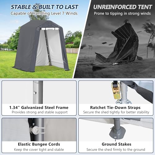 COVERONICS 6' x 7' Outdoor Portable Storage Shelter Shed, Grey - Image 6