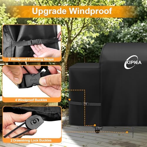 Kipiea 600D Heavy Duty Grill Cover for Traeger Woodridge Elite/Pro/Pro+, Waterproof Wood Pellet Smoker Cover & Windproof Buckles, Pellet BBQ Grill Covers for Outside Anti-UV, No Tear, No Fading - Image 5