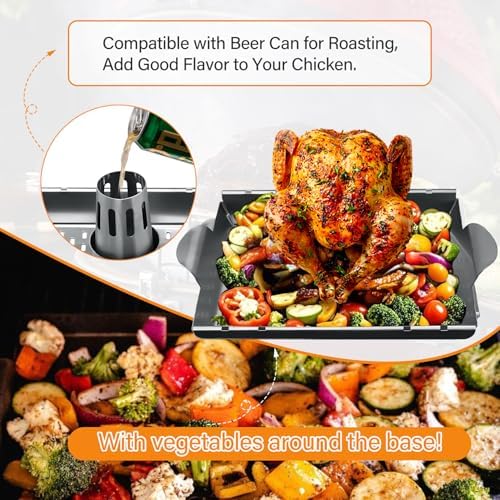 Upgraded Beer Can Chicken Holder for Grill Smoker Oven, Vertical Chicken Roaster Stand with Handle, Large Stainless Steel BBQ Barbecue Accessories, Indoor Outdoor Grill Rack Vegetables Grilling Basket - Image 2