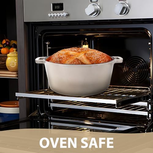 TeamFar 5qt Dutch Oven, Pre-seasoned Cast Iron for Bread Baking, Khaki - Image 6