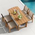 HDPE Outdoor Dining Set, Patio Table and 4 Stackable Armless Chairs, Teak by Suunyn