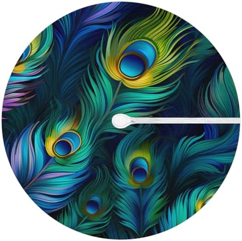 Fitted Round Tablecloth with Umbrella Hole and Zipper Peacock Outdoor Elastic Table Cloth 45"-56" Oil-Proof Waterproof Peacock Feather Patio Table Cover for Picnic Party - Image 6