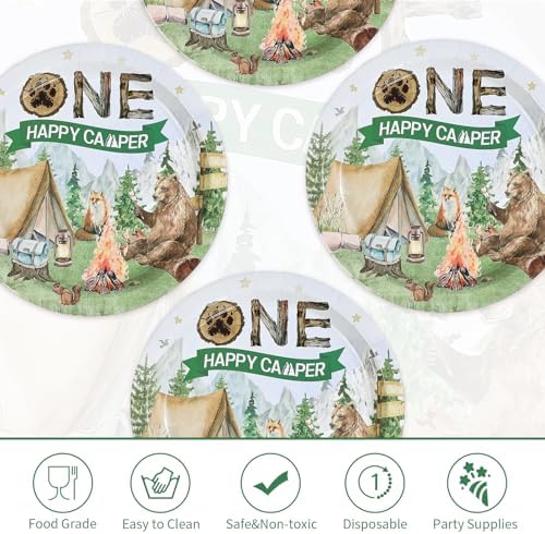 50Pcs Camping One Paper Plates Camper Themed 9" Dessert Plates Disposable One Happy Birthday Camper Theme Party Decorations for Boys Adventure Camping Theme Party 1st Birthday Party Supplies - Image 2