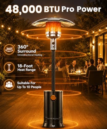 FOOWIN Patio Heater 48,000 BTU Outdoor Propane Heater with Wheels - Image 7