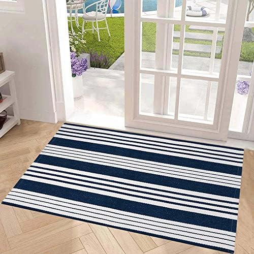Blue and White Layered Doormat 27.5"x43.3"Cotton Door Mat Outdoor Porch Rug - Image 5