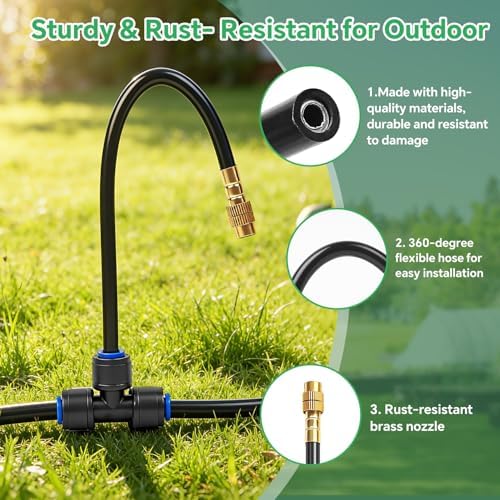 120Ft 1/4" Drip Irrigation System for Garden – 26 Adjustable Copper Nozzles, Automatic Atomizing Sprinkler System for Outdoor Plants Raised Bed, Yard, Potted Plants & Lawn - Image 7