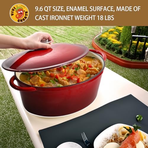 Vivicreate 9.6 QT enamel cast iron dutch oven, red gradient color,cast iron pot (9.6 QT) - Image 5