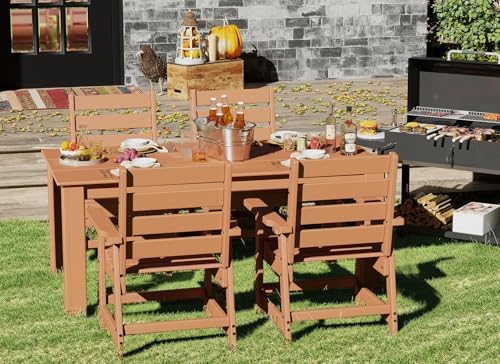 GREENVINES 5-piece Outdoor Dining Set, HDPE Table & 4 Chairs, Teak - Image 3