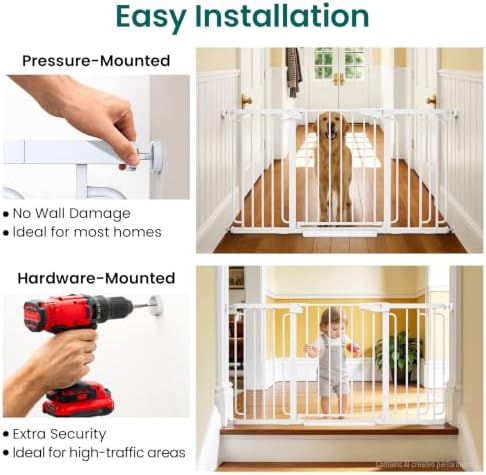 Cumbor 30.4-56.8" Extra Wide Baby Gate, Auto Close Dual Lock Dog Gate White - Image 6