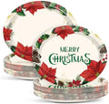 50 PCS Christmas Oval Paper Plates Large 11” Disposable Poinsettias Theme Party Decorations Winter Floral Supplies Favor for Merry Christmas Dinner Heavy Duty Dish Platter Birthday Party Tableware Set by Qyeahkj