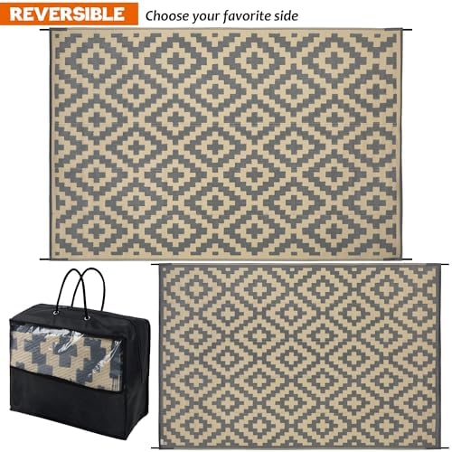 SAND MINE 6 x 9 Ft Reversible Mats, Plastic Straw Rug, Modern Area Rug, Large Floor Mat and Rug for Outdoors, RV, Patio, Backyard, Deck, Picnic, Beach, Trailer, Camping, Grey & Tan - Image 3