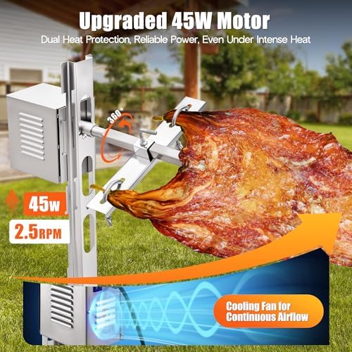 Jocisland 46" Electric Rotisserie Roaster for Pig & Lamb, 132 lbs Load, 45W Motor, Height-Adjustable Stainless Steel BBQ Rotisserie Grill Kit with Triangular Support Stand - Image 4