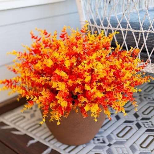Artificial Plants for Outdoor Fall Plants Fake Greenery for Autumn Decor, 12 Bundles Faux Orange Boxwood Look Real UV Resistant Fake Plants for Outside Home Porch Patio Planters Yard Front Door - Image 3
