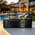 112" Outdoor Kitchen Island, 4-Burner Propane Grill, Pizza Oven, Black by Dvasovio