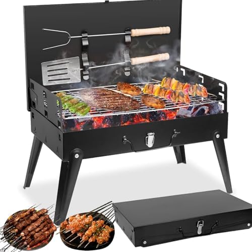 Mini Portable Charcoal Grill, Foldable Camping Mini Grill for Outdoor Cooking, Compact Design Barbecue Accessories with Barbecue Tools, Perfect for Beach, Backyard, Picnics by Unknown