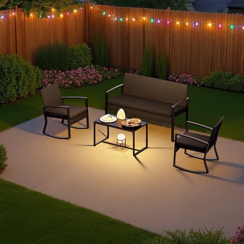 Ahomly 4 Piece Outdoor Patio Furniture Set with Rocking Chairs, Black - Image 4