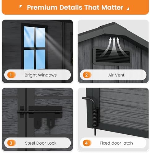 UDPATIO 8x8 FT Resin Storage Shed, Plastic Outdoor Sheds, Dark Grey - Image 4