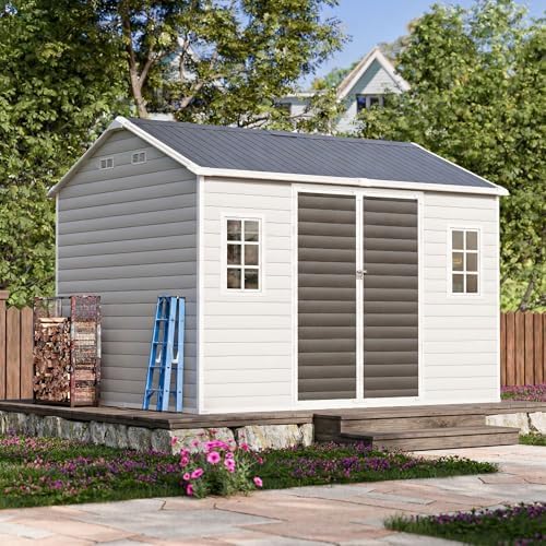 WACASA 10x8 FT Large Resin Plastic Outdoor Storage Shed with Floor by WACASA