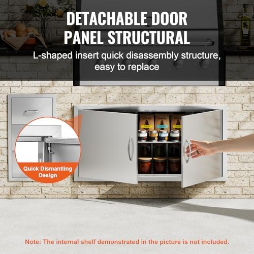 VEVOR BBQ Access Door, 42W x 21H Inch Double Outdoor Stainless Steel Flush Mount Door with Handles, for BBQ Island, Grilling Station, Outside Cabinet - Image 4