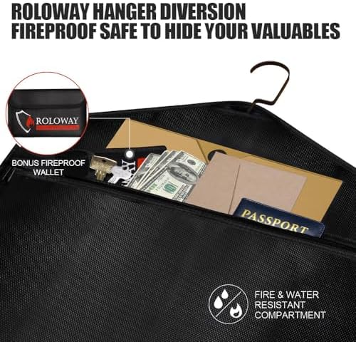 ROLOWAY Hanger Diversion Fireproof Safe, Hidden Compartment for Home & Travel, Secret Safe for Cash Hiding Under Clothes with Small Fireproof Bag - Image 3
