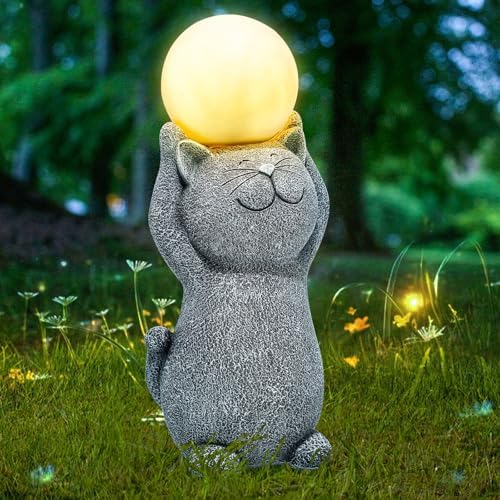 Solar Garden Decor Cat Moon Outdoor Statue and Figurine Lights by ILLUMINEW