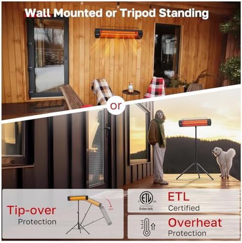 ThermoMate Infared Patio Heater for Outdoor with Tripod, Electric 1500W IP65 Waterproof with Remote, 3 Heating Levels & 24H Timer for Restaurant Backyard, Plug-in 120V Black - Image 2