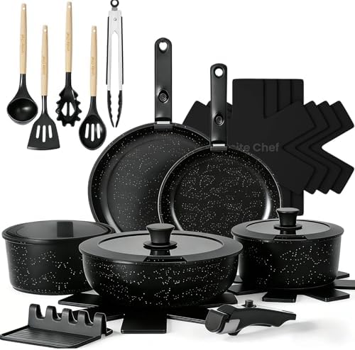 Umite Chef 21Pcs Pots and Pans Set Non Stick, Nonstick Ceramic Cookware Sets Detachable Handle, Non Toxic Healthy Induction Cookware, Kitchen Cooking Set, with Frying Pans Set, Dishwasher/Oven Safe by UmiteChef