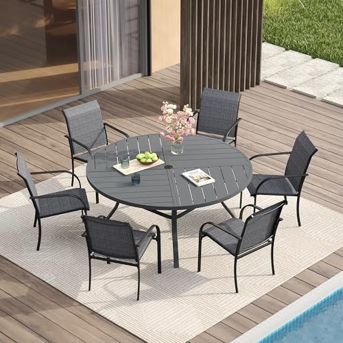 VICLLAX Patio Table and Chair Set of 6, All Weather Metal Round Outdoor Dining Furniture Set-50 Round Outdoor Table and Chairs, Grey Tabletop by HOME