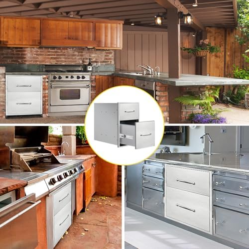 Outdoor Kitchen Drawers 14" W x 21" H x 21" D Flush Mount Double BBQ Drawers with Chrome Handle Stainless Steel Drawer for Outdoor Kitchen Island, Patio Grill Station - Image 6
