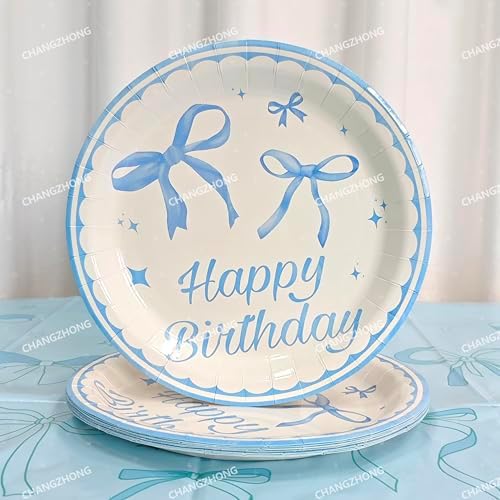 CHANGZHONG 50pcs Blue Bow Party Plate Dessert And Plate combination - Image 3