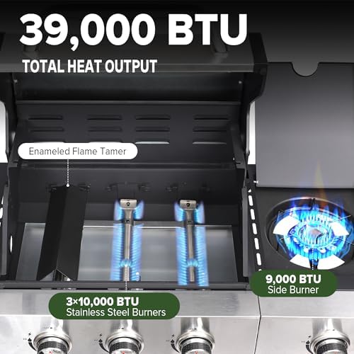 3-Burner Propane Gas Grill with Side Burner, 39,000 BTU - Image 4