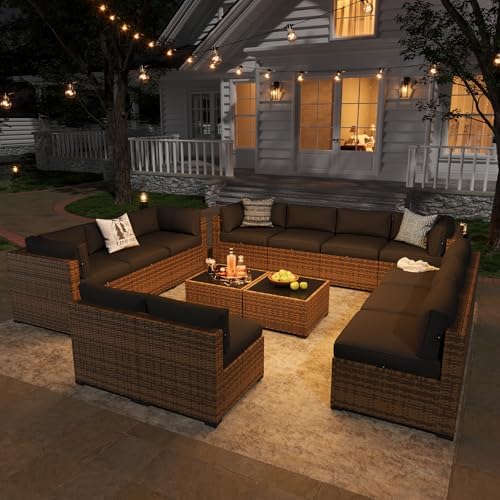 Aoxun Patio Furniture Sets, 14-Piece Outdoor Patio Furniture with 44'' Propane Gas Firepit Table, Wicker Outdoor Conversation Set Sectional Sofa for Backyard, Poolside, Garden - Image 3