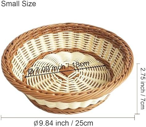RT&BS 2pcs Round Wicker Bread Basket, Round Wicker Fruit Basket, Woven Egg Baskets, Reusable Handwoven Storage Baskets for Living Room, Kitchen, Store, Restaurant, Outdoor, Party (Bicolor, S) - Image 3