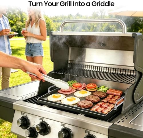 23x16 Inch Nonstick Universal Grill Griddle for Gas Grill, Built-in Grease Channel & Reinforced Even-Heat Base, Easy Clean, BBQ Griddle Plate for Outdoor BBQ, Camping, Indoor Stovetop Cooking - Image 2