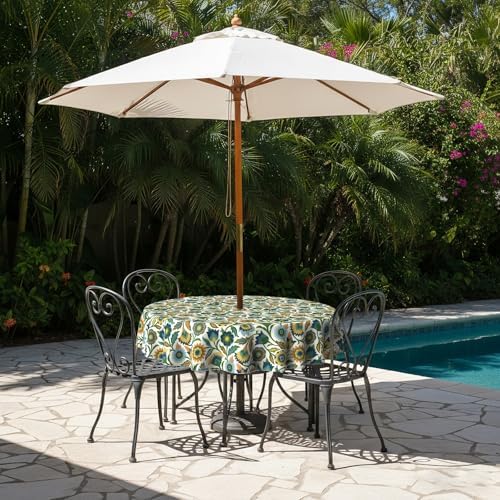 LVTXIII Round Outdoor Tablecloth with Umbrella Hole and Zipper, Water-Repellent 60 Inch Patio Table Cover for Bistro, Garden, Patio & Picnic, Fiesta Floral - Image 5