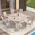 VICLLAX Patio Table and Chair Set of 10, All Weather Metal Round Outdoor Dining Furniture Set-59.9" Round Outdoor Table and Chairs, Sandshell Tabletop by HOME