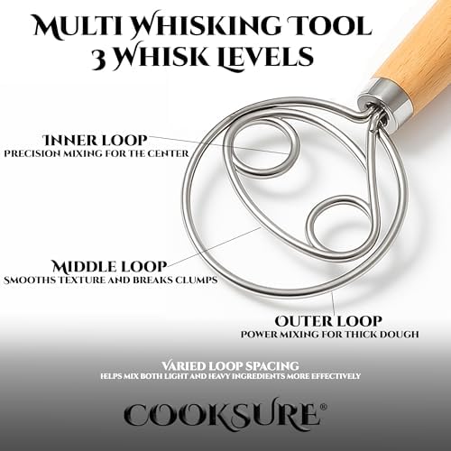 2Pcs Danish Dough Whisk & Bread Lame for Sourdough Bread – Wooden Handle Dough Whisk Mixer and Bread Scoring Tool, Artisan Sourdough Baking Tools & Bread Baking Supplies - Image 6