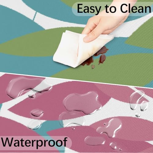 Round Tablecloth with Umbrella Hole and Zipper Elastic Fitted Table Cloth 45"-56" Oil-Proof Waterproof Patio Table Cover for Outdoor Picnic Party, Spring Summer Geometric Elegant Pink Green - Image 5