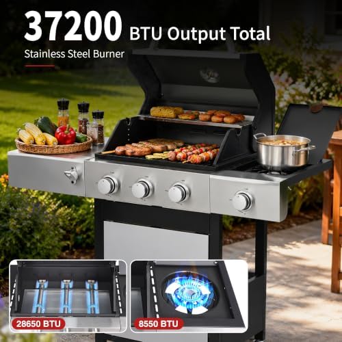 37,200 BTU 3-Burner Propane Gas Grill with Side Burner - Image 5