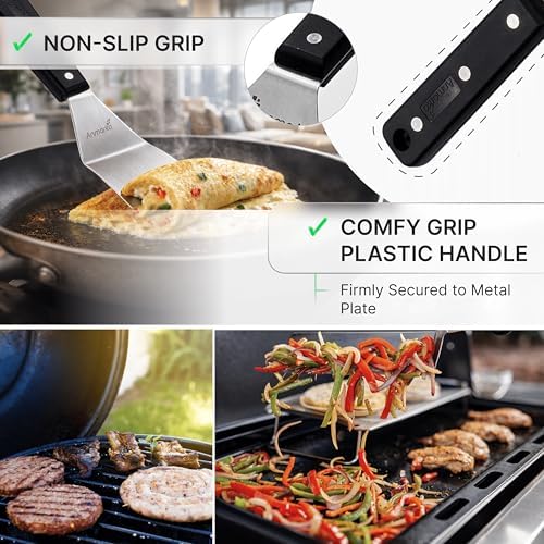 Stainless Steel Spatula Set - Heavy Duty Spatula and Scraper - Great for Cast Iron Griddle BBQ Flat Top Grill - Commercial Grade - Image 3