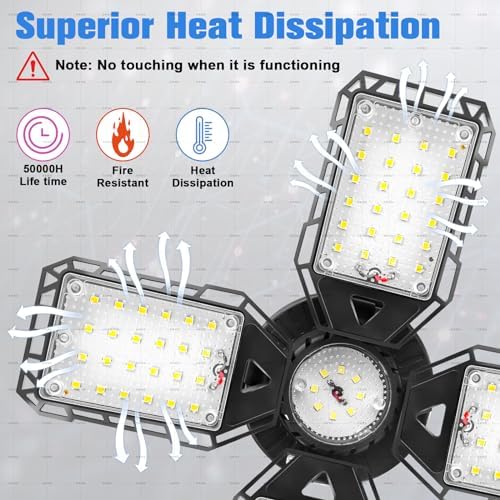 Aoretic LED Garage Lights 4 Pack -120W, 12000LM 6500K Led Shop Light with 4+1 Deformable Panels, Basement Barn Light Garages Ceiling Lights, E26/E27 for Garage, Warehouse, Shop - Image 4