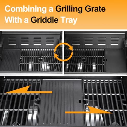 49000 BTU Propane Gas Grill, 4 Burner + Side Burner, Cast Iron Grids - Image 5