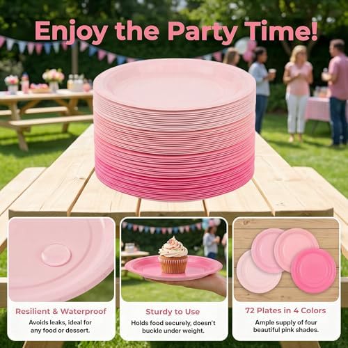 Breroa 72 Pcs Gradient Pink Paper Plates 7 Inch Bulk Pink Plates Disposable - Image 3