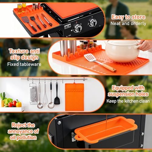 36" Silicone Grill Mats Compatible with Blackstone Griddle Accessories, 4 Pcs Full Edge Silicone Griddle Cover, BBQ Cooking Kitchen Outdoor Camping Accessories, Orange - Image 4