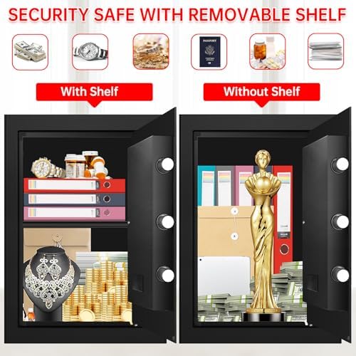 3.5 Cuft Large Safes for Home Use Water and Fireproof, Digital Security Fire Safe Box with Programmable Keypad, Key Lock & Removable Shelf, Anti-Theft Document Safe for Money, Medicine and Valuables - Image 4