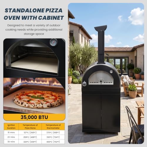 109'' LPG Outdoor Kitchen Island with Grill, Pizza Oven, 6 Burners, Black - Image 3