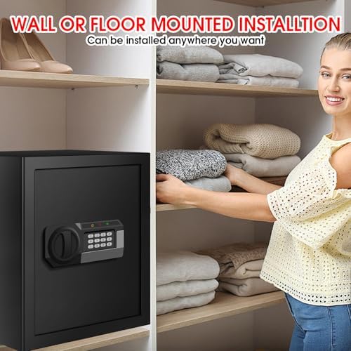 3.3 Cuft Large Home Safes Water and Fireproof with Digital Keypad & Key Lock, Security Safes for Home with DIY Removable Shelf, Anti-Pry Safe Box for Money Documents Jewelry, 19.69"H x13.78"W x 12.2"D - Image 6