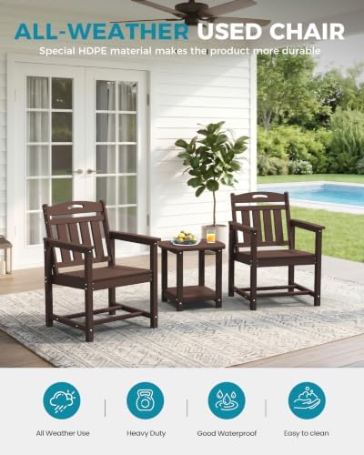 Ciokea HDPE Outdoor Patio Dining Chairs Set of 2, All-Weather, Brown - Image 3